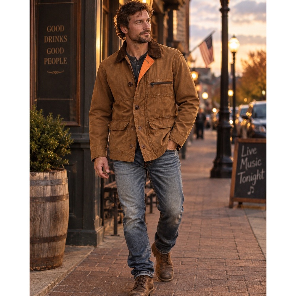 American Eagle Canvas Utility Field Jacket Mens M Brown Corduroy Workwear Exc
